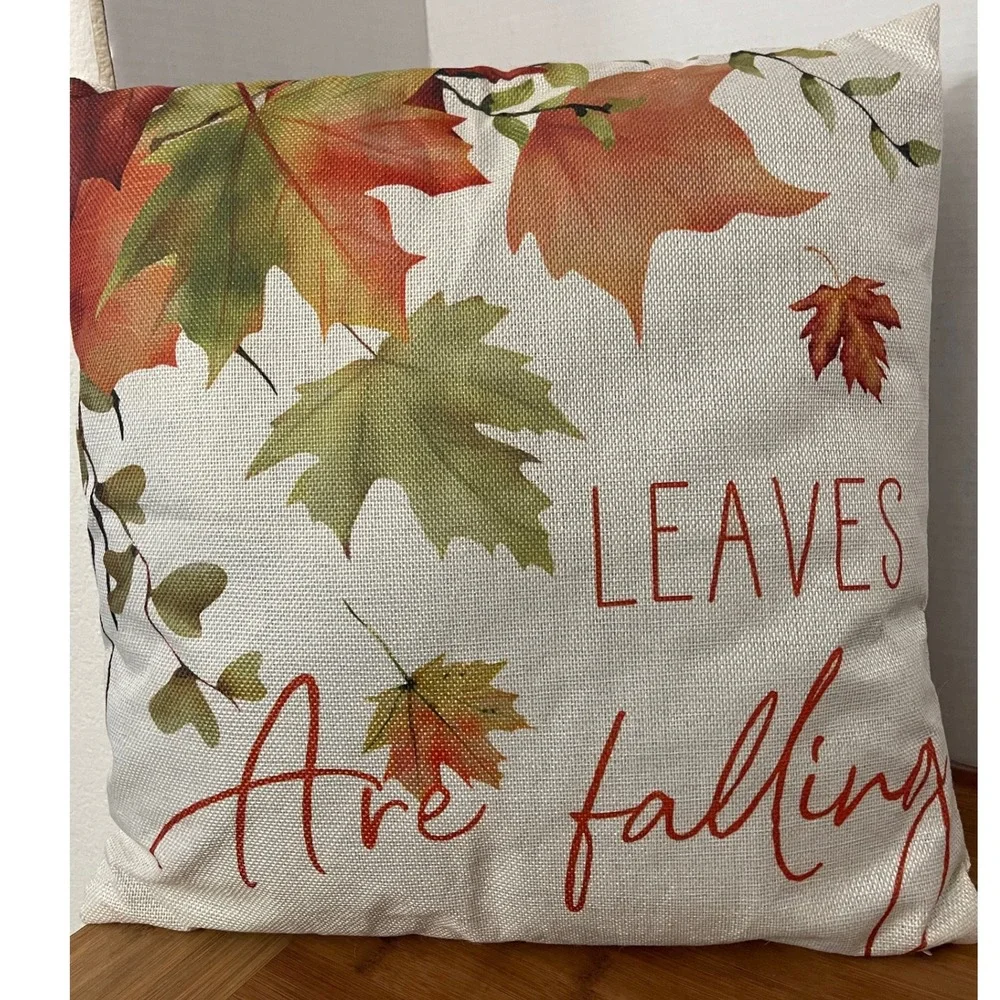 18x18 Fall Throw Pillow Covers w/Pillows included Set of 3 Autumn Leaves Pumpkin